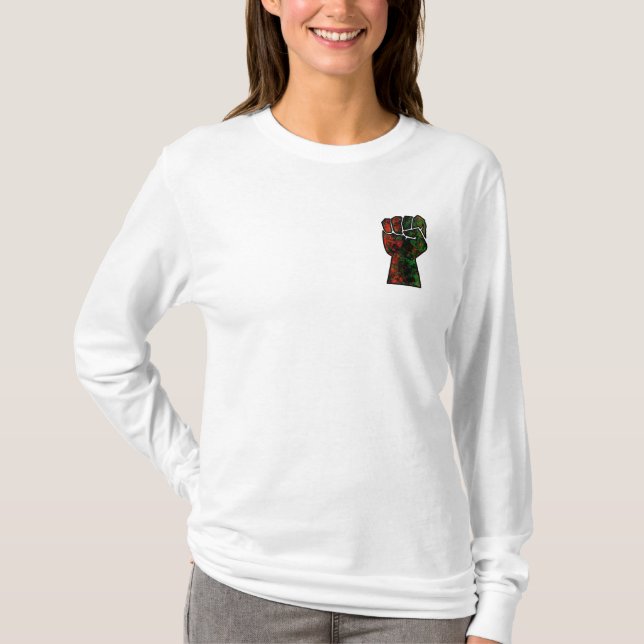 black pride red green fist pan African flag unity  T-Shirt (Front)