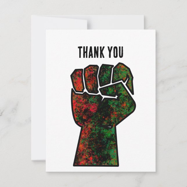 black pride red green fist pan African flag unity  Thank You Card (Front)