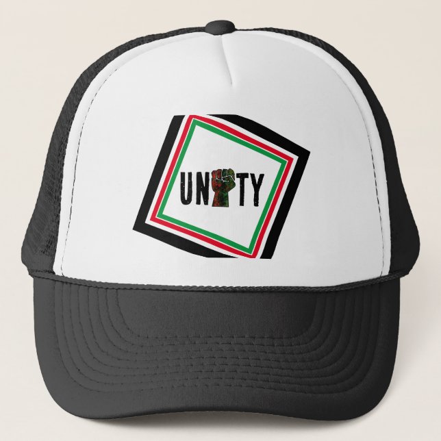 black pride red green fist pan African flag unity  Trucker Hat (Front)