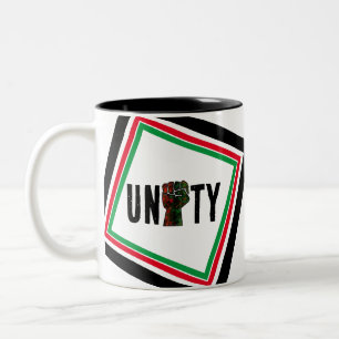 black pride red green fist pan African flag unity Two-Tone Coffee Mug