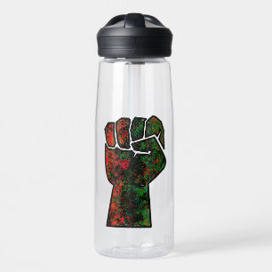 black pride red green fist pan African flag unity  Water Bottle
