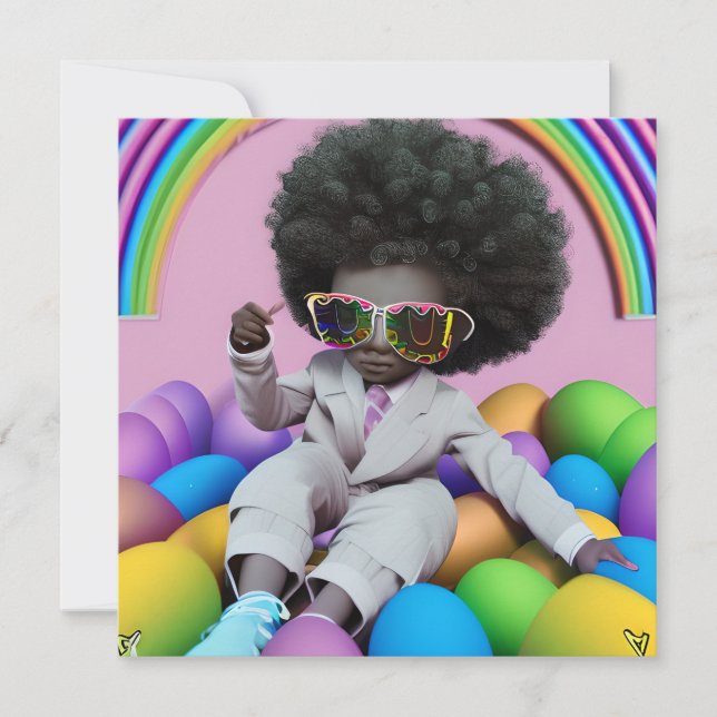 Black Prince Melanin Boys Easter Egg Hunt Rainbow Invitation (Front)
