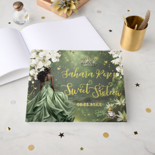 Black Princess and Frog Sage Green Dress Sweet 16  Guest Book