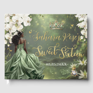 Black Princess and Frog Sage Green Dress Sweet 16 Guest Book