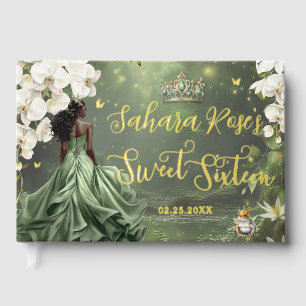 Black Princess and Frog Sage Green Dress Sweet 16  Guest Book