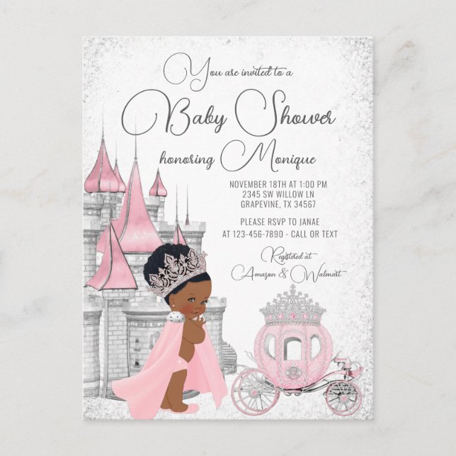 Black Princess Baby Shower Invitation Postcard (Front)