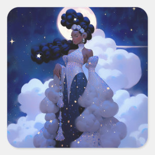 Black Princess Fantasy Art Square Sticker
