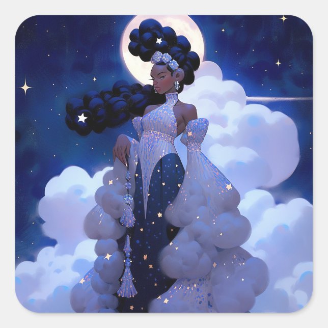 Black Princess Fantasy Art Square Sticker (Front)