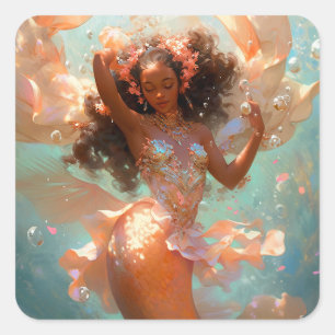 Black Princess Fantasy Art Square Sticker