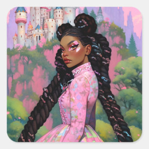 Black Princess Fantasy Art Square Sticker