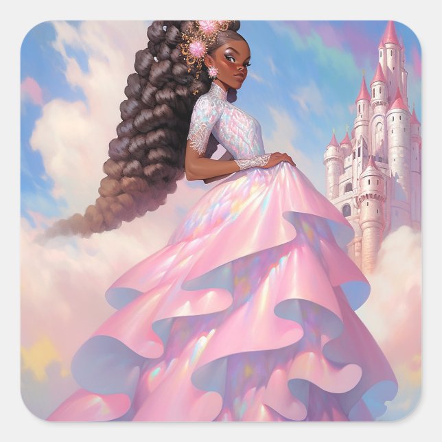 Black Princess Fantasy Art Square Sticker (Front)