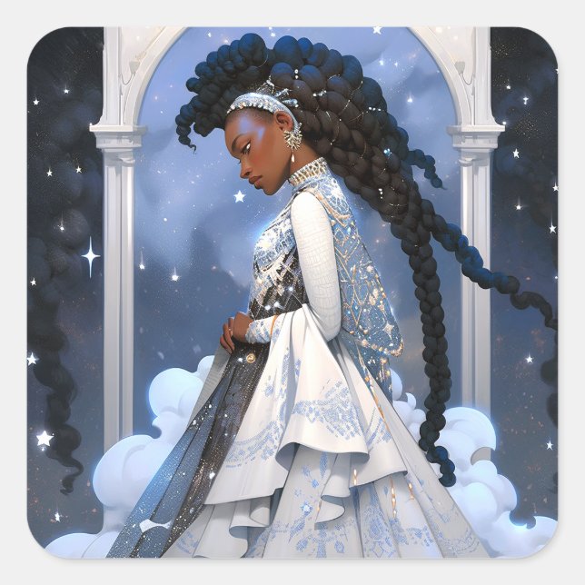 Black Princess Fantasy Art Square Sticker (Front)