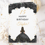 Black Princess Floral Happy Birthday Card<br><div class="desc">This elegant and glamourous birthday card can be personalised with a name or title such as daughter, granddaughter, niece, friend etc. The design features a beautiful princess with dark hair in a black ball gown. The text combines handwritten script and modern sans serif fonts for a classy and sophisticated look....</div>