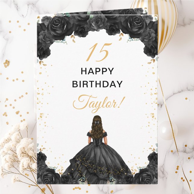 Black Princess Floral Happy Birthday Card (Creator Uploaded)