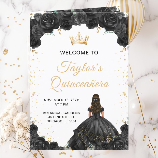 Black Princess Floral Quinceañera Program Programme (Creator Uploaded)