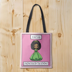 Black Princess in Training Green Pink Cartoon Tote Bag