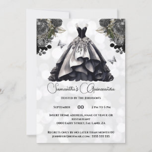 Black princess Quinceañera fantasy ballgown roses Invitation