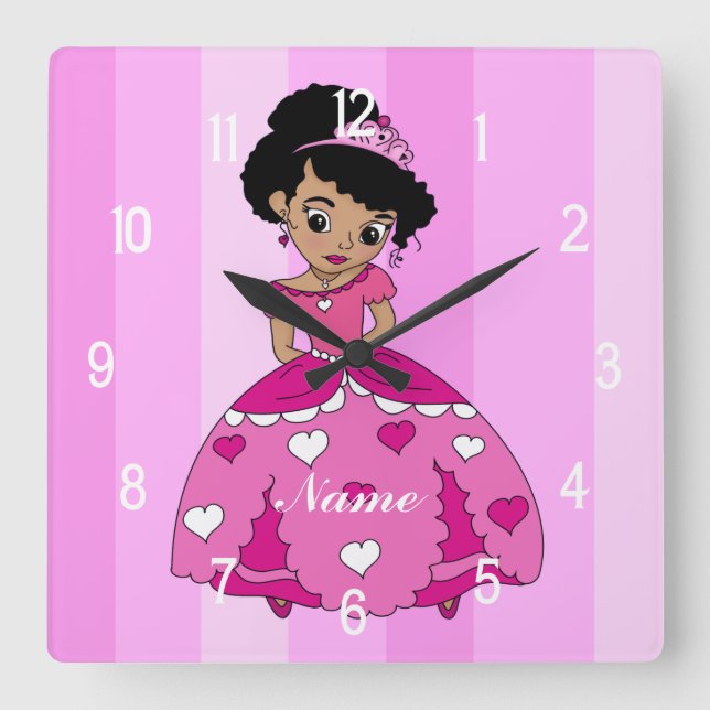 Black princess with black natural hair square wall clock (Front)