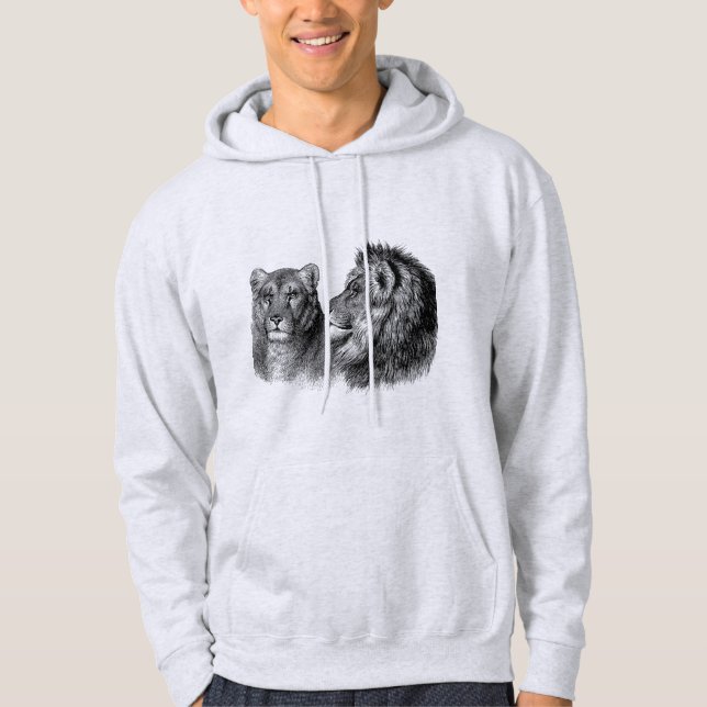 Black print wild animals men light grey  hoodie (Front)