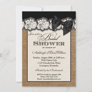 Black PRINTED BOW Burlap Lace Bridal Shower Invite