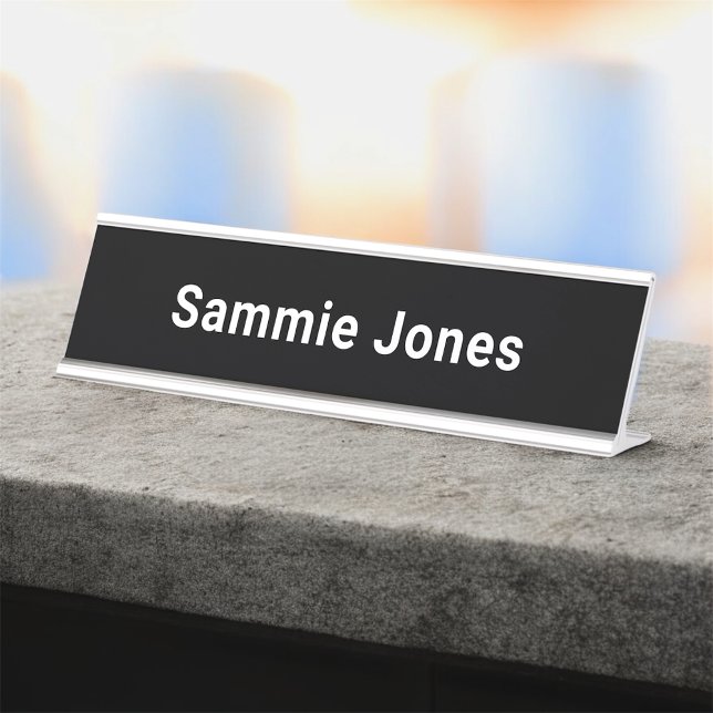 Black Printed Name Plate for Office Desk Modern (MISOOK Black Desk Name Plate)