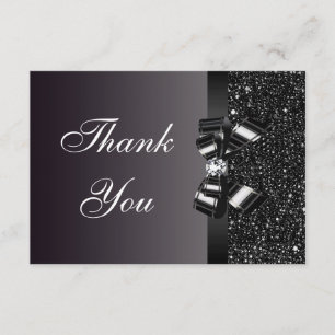 Black Printed Sequins Bow & Diamond Thank You
