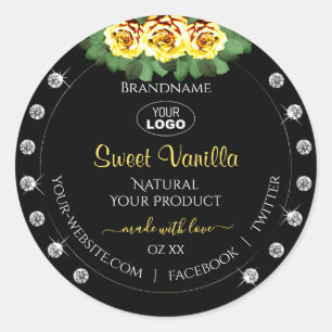 Black Product Label Green Yellow Roses Jewels Logo
