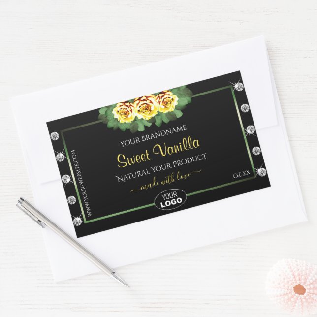 Black Product Label Green Yellow Roses Jewels Logo (Envelope)
