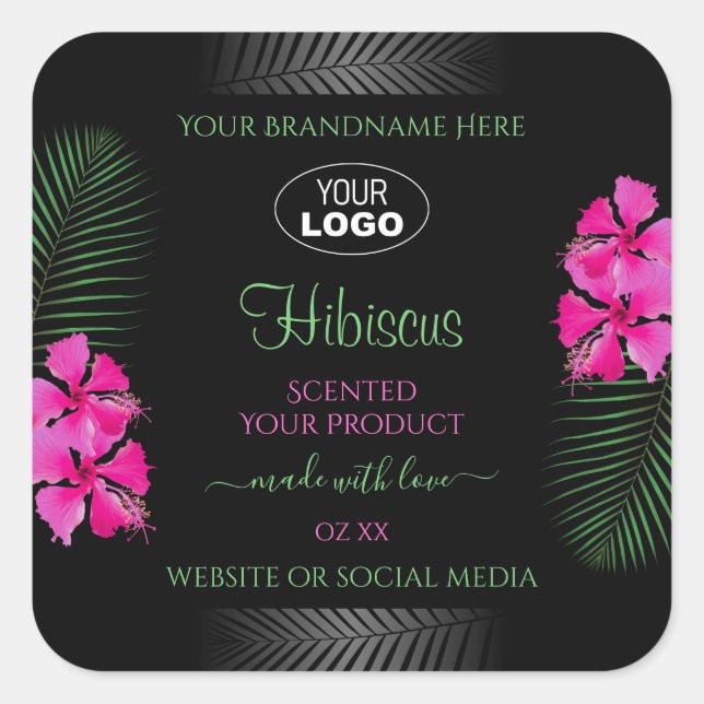 Black Product Label Pink Flowers Green Leaves Logo (Front)