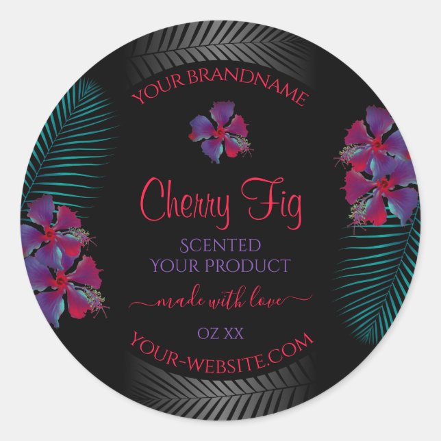 Black Product Label Purple Red Flowers Teal Leaves (Front)