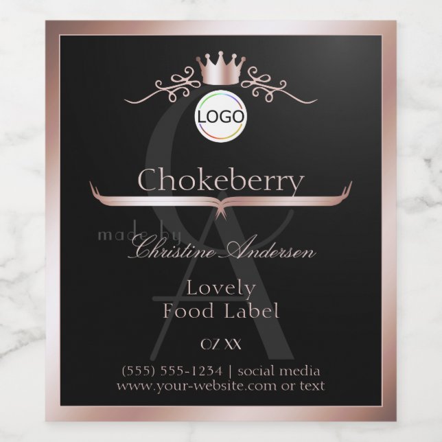 Black Product Label Rose Gold Frame Logo Monogram (Single Label)