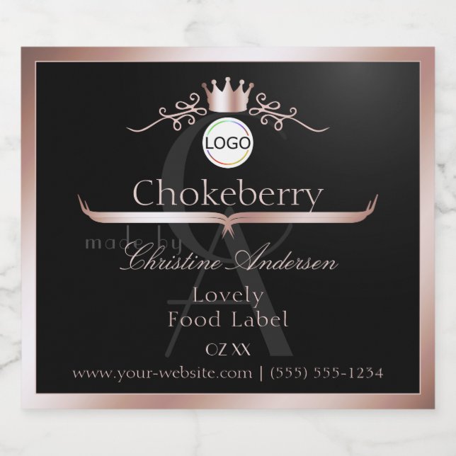 Black Product Label Rose Gold Frame Logo Monogram (Single Label)
