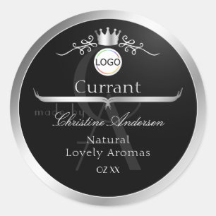 Black Product Label Silver Frame Logo and Monogram