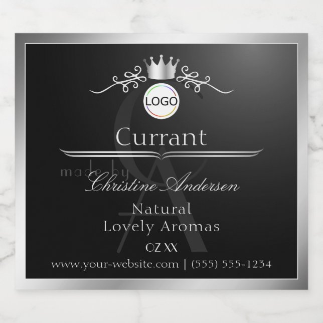 Black Product Label Silver Frame Logo and Monogram (Single Label)