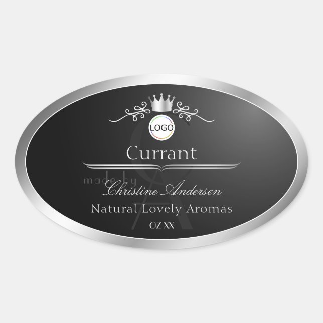 Black Product Label Silver Frame Logo and Monogram (Front)