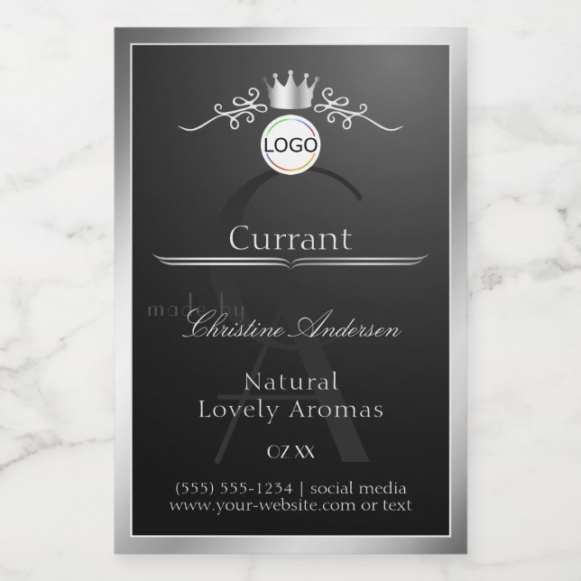 Black Product Label Silver Frame Logo and Monogram (Single Label)