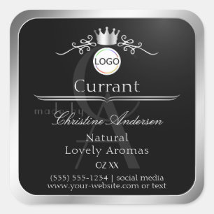 Black Product Label Silver Frame Logo and Monogram