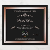 Black Product Label with Rose Gold Frame and Logo