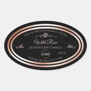 Black Product Label with Rose Gold Frame and Logo