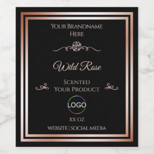 Black Product Label with Rose Gold Frame and Logo