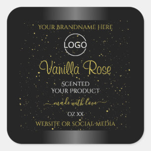 Black Product Labels Gold Soft Glitter with Logo