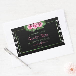 Black Product Labels Green and Pink Roses Diamonds