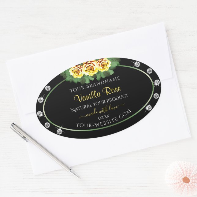 Black Product Labels Green and Yellow Roses Jewels (Envelope)
