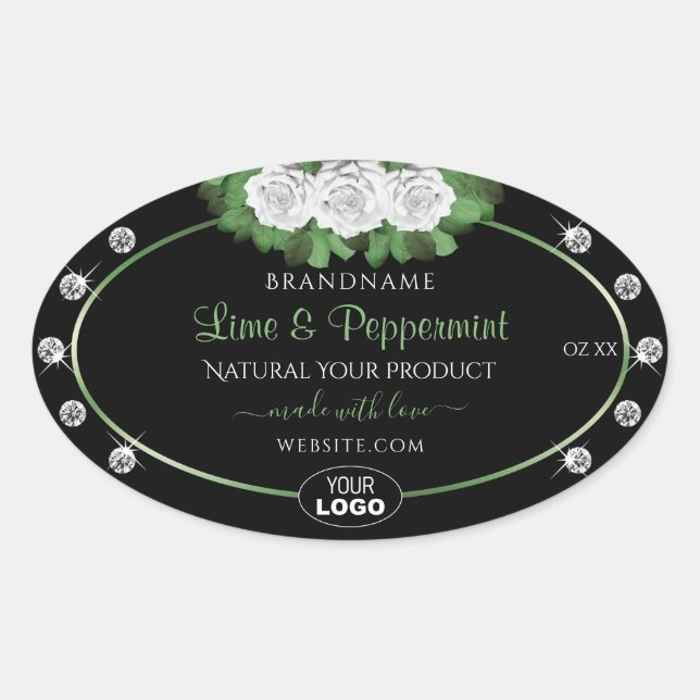 Black Product Labels Green White Roses Jewels Logo (Front)