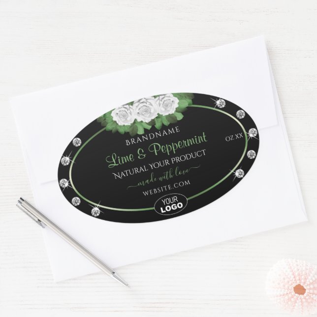 Black Product Labels Green White Roses Jewels Logo (Envelope)
