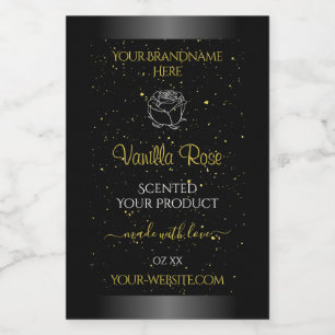 Black Product Labels Soft Gold Glitter Floral Rose