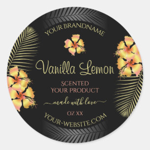 Black Product Labels Yellow Pink Hawaiian Flowers