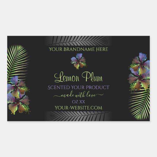 Black Product Labels Yellow Purple Hawaii Flowers (Front)