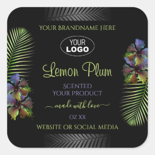 Black Product Labels Yellow Purple Hibiscus Logo