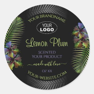 Black Product Labels Yellow Purple Hibiscus Logo